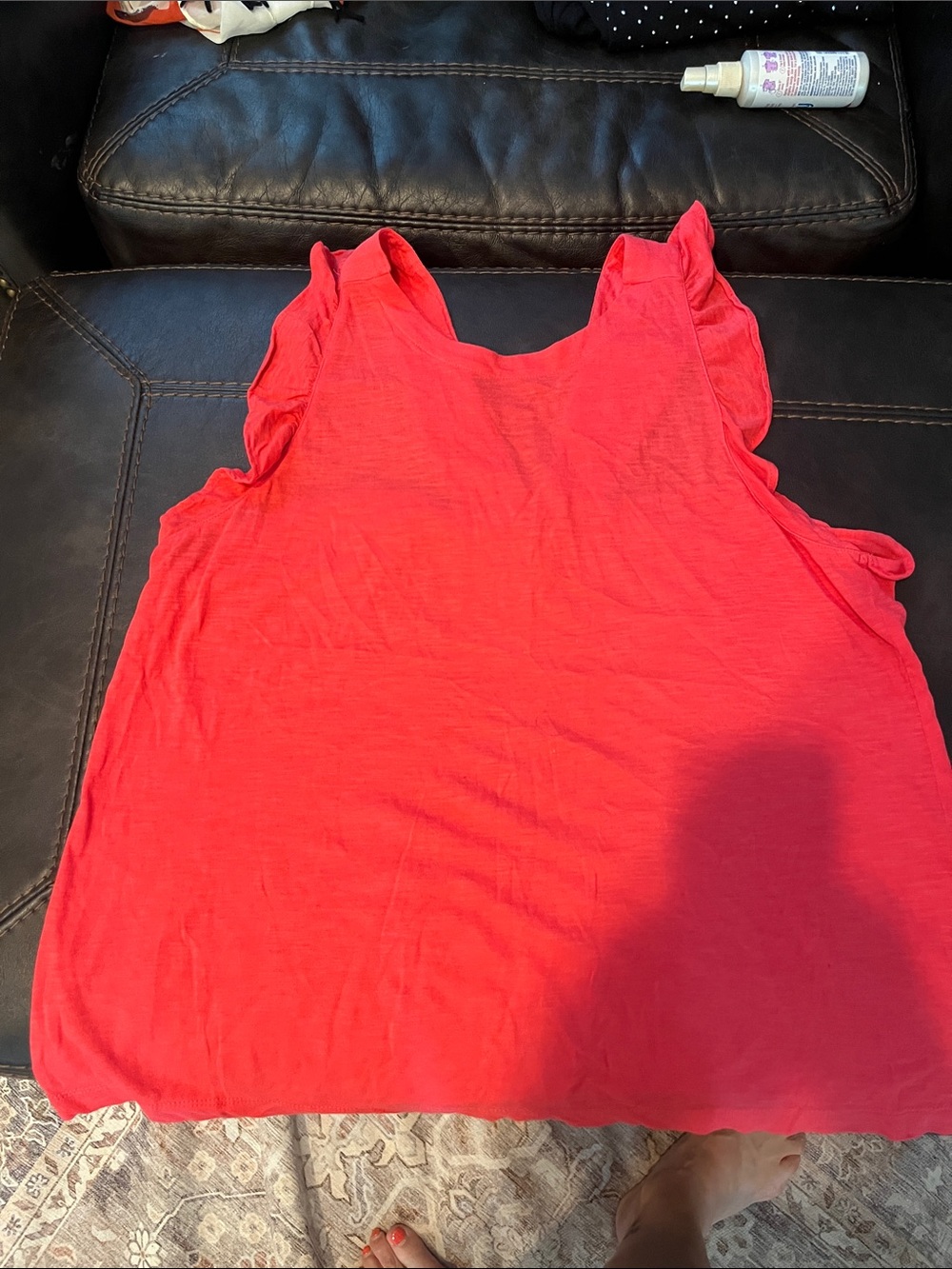 LOFT Coral Red Ruffle Shoulder Tank Top